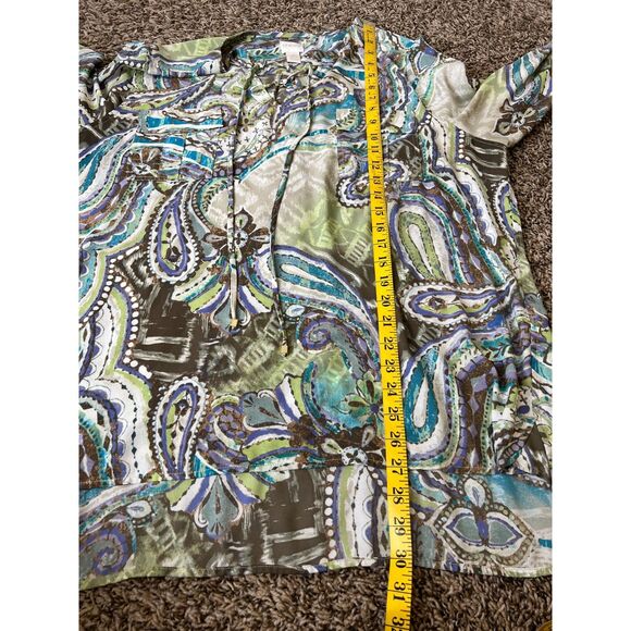 Chico's Earth Tone Popover Blouse Womens Sz XL Artsy Art to Wear Career Business - Picture 9 of 9